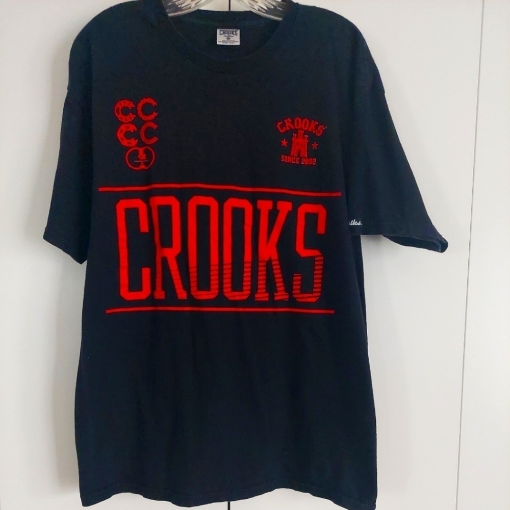 CROOKS & Castles Men's Logo Spellout black/ Red Large T-shirt Streetwear